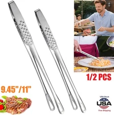 2×Stainless Steel Grill Tongs Kitchen Tweezers Cooking BBQ Steak Clamp Pastry US