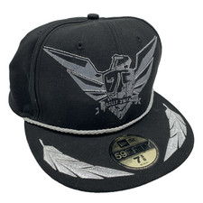 Oakley Hat Fitted Rope Sz 7 5/8 New Era Black With Gray And Silver Logo Feathers