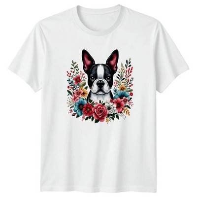 Floral Boston Terrier Hundeliebhaber Design Damen T-Shirt Botanischer Hund Muttertag