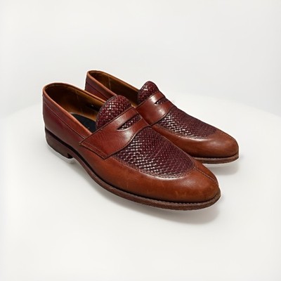 Allen Edmonds Leyland Woven Penny Loafers Men s 7E Brown Burgundy Leather USA