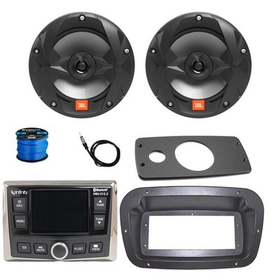 Infinity Marine Radio, ANT, 2x 6.5'' 225W Black Speaker w/Wire,Adapter, Spa Bezel