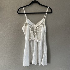 Vtg Victorias  s Secret Slip Dress Medium Ivory Lace Up Bow 90s Coquette Bridal