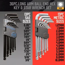 Hex Allen Wrenches Set 36PCS, SAE & Metric Hex Key Set Torx Star Key Set