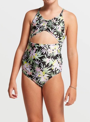Volcom Girls NWT Pink On Tropic One Piece Swimsuit Size 10 Floral Hawaiian Black - Picture 6 of 6