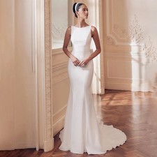 Mermaid Wedding Dresses Sleeveless Bow Open Back Buttons Sweep Train Bridal Gown