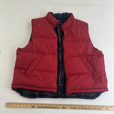 Eddie Bauer Vest Mens Red Plaid Reversible Puffer Quilted Zip Pockets Insulated