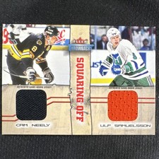 Fleer 2002-03 Throwbacks Squaring Off Cam Neely Ulf Samuelsson Jersey MEM