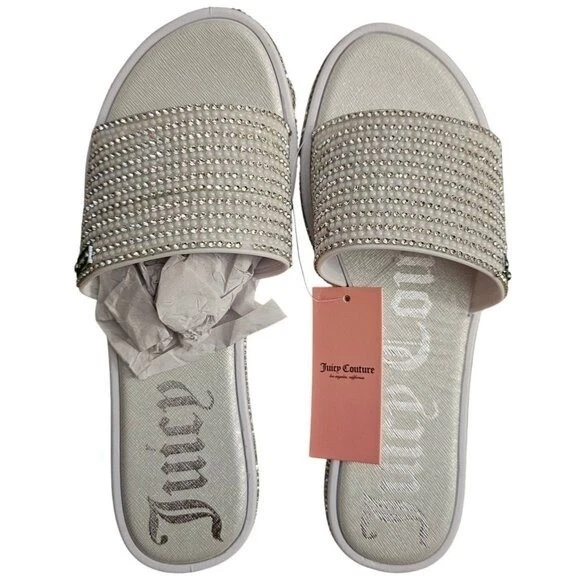 Juicy Couture Womens White Multi Rhinestone Slide Sandals Size‎ 8M - Image 2 of 4