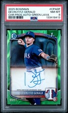 2025 Bowman Chrome Devin Fitz-Gerald HTA Green Lava Refractor Auto /99 PSA 8