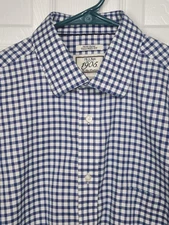 Jos A Bank 1905 Shirt Mens 16-34 Blue Check Long Sleeve Button Up Tailored Fit