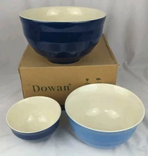 New Dowan Ceramic Mixing Serving Nesting Bowls 4.25/2/0.5 Qt Microwave Safe Blue