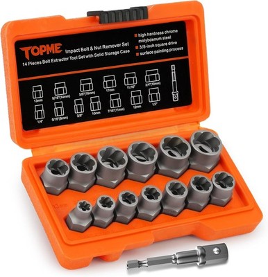 Bolt Extractor Kit,14 Piece Impact-Grade CR-MO Steel Nut Remover Set, 3/8'' Dr...