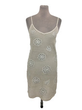 M&S Women's Mini Beach Dress Size 6 Ecru Floral Embroidery Crochet Straps New