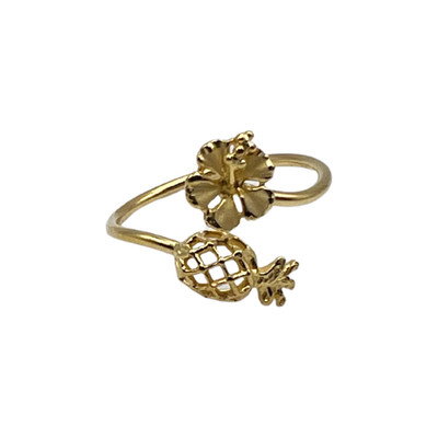 Pineapple Breeze Adjustable Ring 12mm 925 Sliver Gold Tone Flower Free Shipping