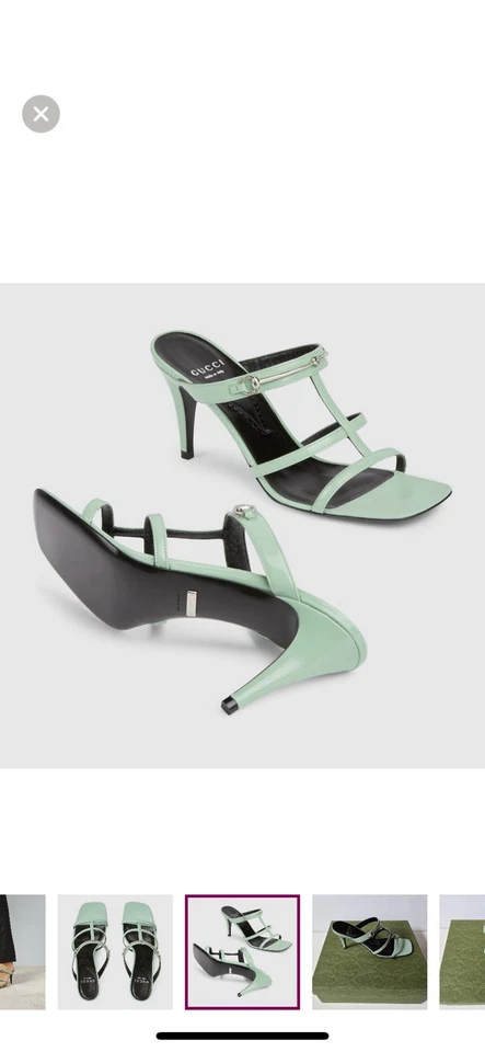 Tacones Gucci Slim Horse-bit de cuero deslizables.  Verde Pacífico.  Nuevo en caja Talla 39 Foto 4 de 4