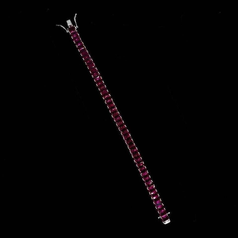 8CT Emerald Lab Created Red Ruby Women's Tennis Bracelet 14K White Gold Finish - Image 3 of 4
