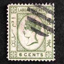 LABUAN 1892 - 6c STAMP - GREEN - QUEEN VICTORIA - Sg LB 40-USED