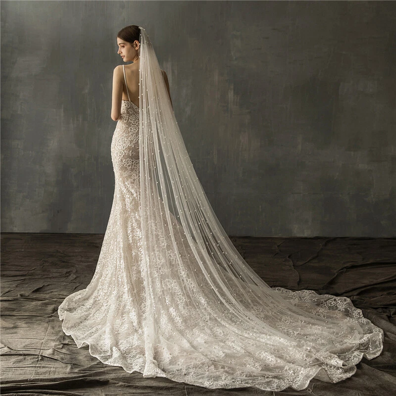 Ivory veil with champagne cheap dress