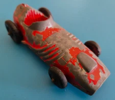 Vintage Hubley #765 Toy Car Die Cast Racing Racer 4” Red paint chipping