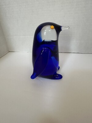 Vtg Cobalt Blue Penguin by Jaroslav Svoboda Studio Art Glass