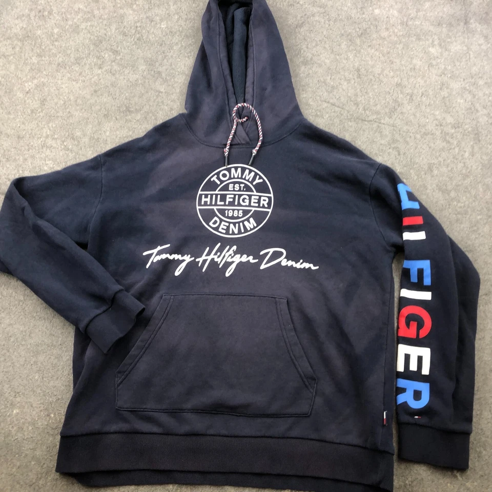 Tommy Hilfiger Sudadera con Capucha Mujer Pequeña Azul Pullover Suéter Con Capucha Polar Deletrear* Foto 2 de 4