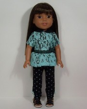 2pc AQUA BLACK Pants Top Doll Clothes For Wellie Wisher Wishers 14" Debs 