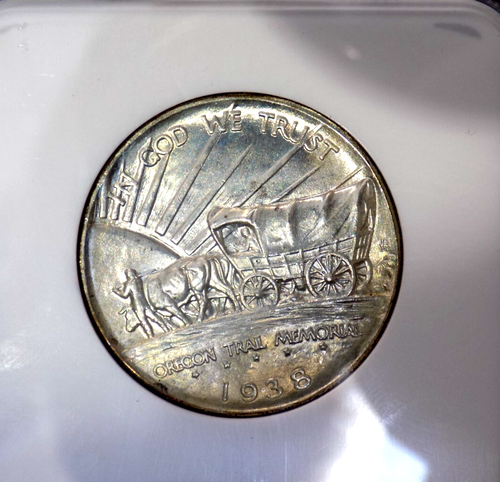 1938 OREGON SILVER COMMERATAIVE HALF DOLLAR NGC MS 66+++ PQ SPLASH OF COLOR - Picture 4 of 4