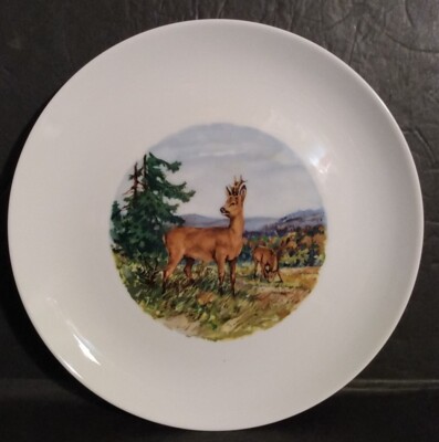 Vintage Eschenbach Bavaria 9.25'' Plate Deer In Woods & Landscape Gorgeous Design