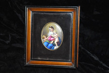 Antique KPM Style Germany  Porcelain Plaque Madonna Child & Cherub Framed