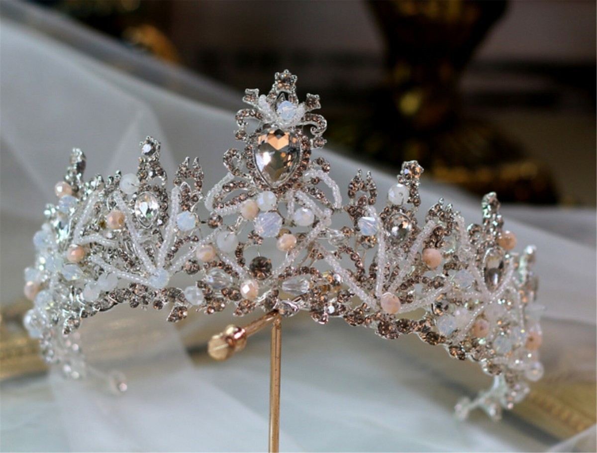 Diamond Silver Tiara, Crystal Bride Hair Piece, Wedding Prom Headband Bridal Princess Crystal Tiara Wedding Crown Hair Accessory  main image 2