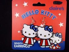Claire's Hello Kitty USA Flag dangle earrings 4th July NEW