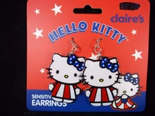 Claire's Hello Kitty USA Flag dangle earrings 4th July NEW