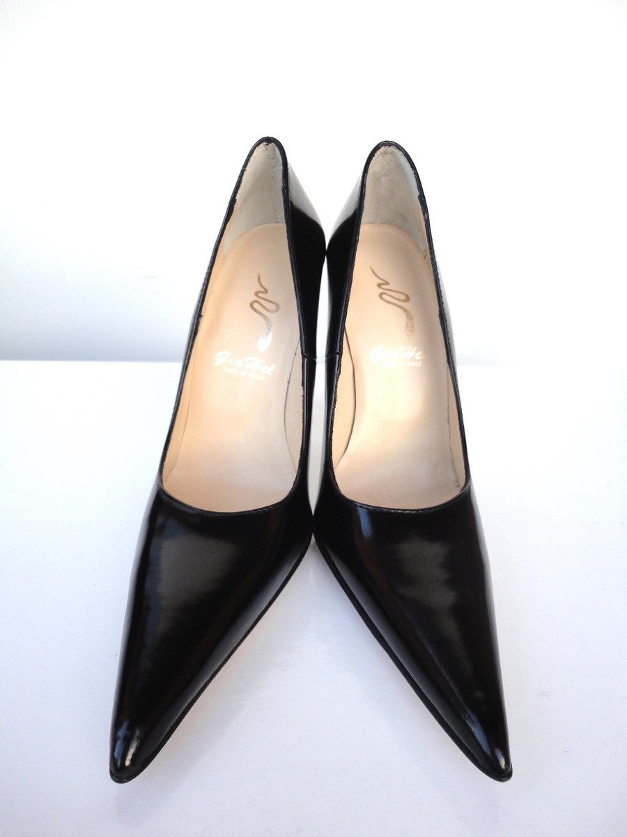 Escarpins Pointus Giohel Italy - Cuir Verni Bleu, Talon 10-11 Cm - Taille 40, Made In Italy