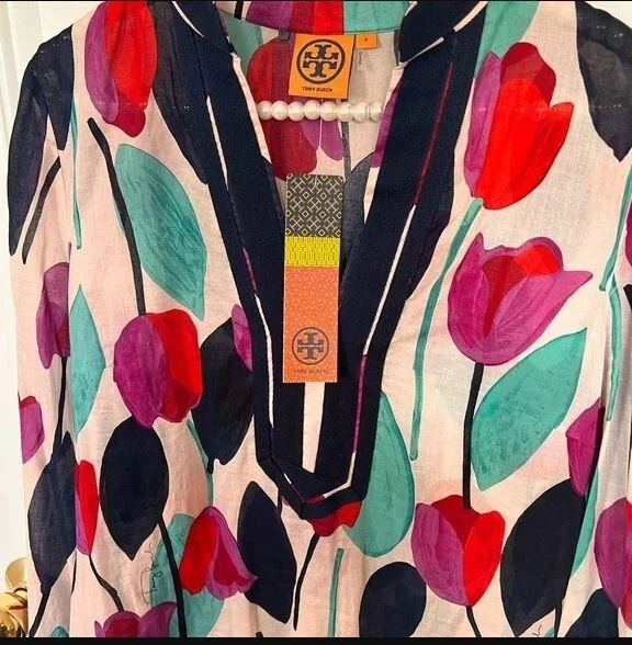 Nuova tunica da donna resort rosa TORY BURCH balletto da $295 taglia 8