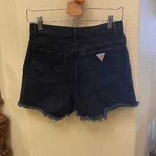 Vintage GUESS Black High Rise Raw Hem Jean Shorts Size 29-Made in USA