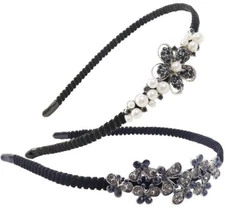 TCOTBE 2 Pack Rhinestone Hair Accessories: Crystal Headbands, Shiny Black 