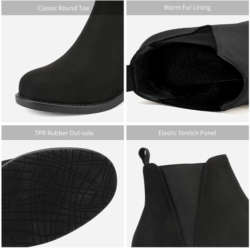 Women Classic Round Toe Low Heel Boots Warm Fur Lining Ankle Boots Slip On Shoes - Picture 5 of 37