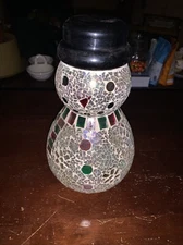 Top Hat Snowman Mosiac Light Up Body 10" H LED GLASS BODY 