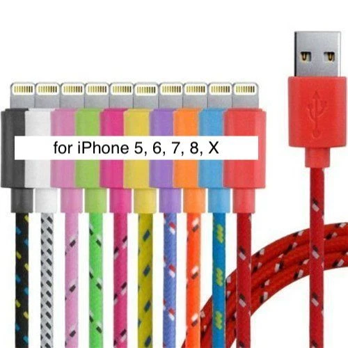 Cable de datos USB trenzado tela tejida corto de 8 pulgadas cargador PARA IPHONE X 8 7 6 5S Foto 2 de 4