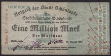 [18840] - NOTGELD SCHÖNLANKE (dziś: Trzcianka), miasto, 1 milion marek, 25.08.1923, 