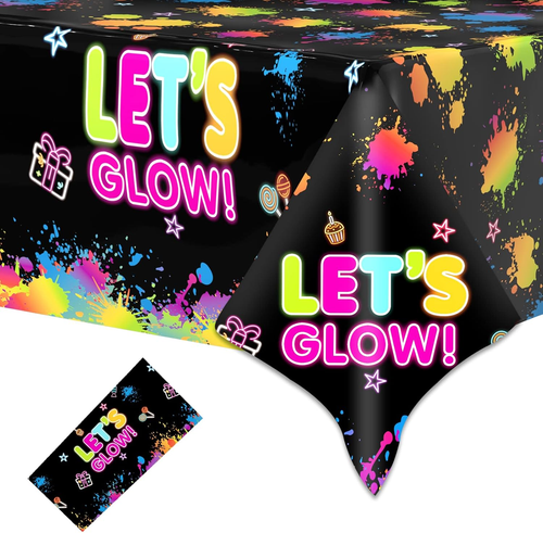 1 Pack Let'S Glow Tablecloth- Neon Party Table Cover, Disposable Plastic Rectang