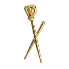 New 14k Yellow Gold Drumsticks Charm Pendant