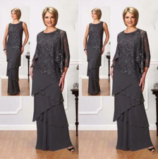 Dark Grey Elegant Mother Of The Bride Suits Sparkly Sequins Sheath Chiffon Tiere