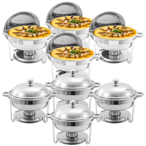 Chafing Dish Buffet Set 8 Pack, Stainless Steel Chafing Dishes 6QT Round