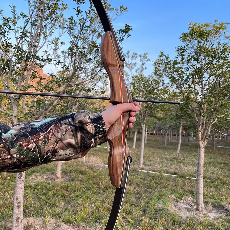 60" 30-60lbs Archery Recurve Bow Takedown 17" Wood Riser Shooting Hunting Target - Image 4 of 4