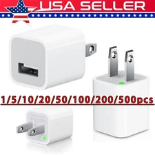 White 1A USB Power Adapter AC Home Wall Charger US Plug FOR iPhone 5 6 7 8 LOT