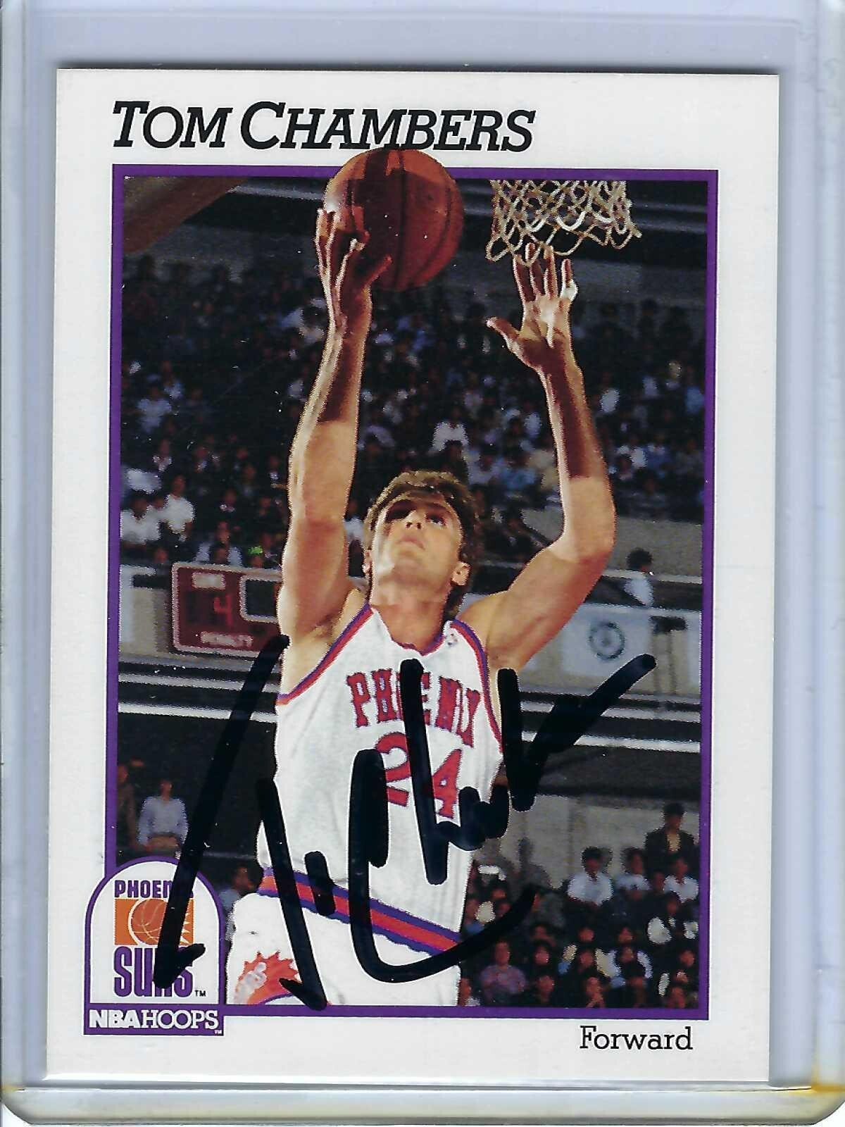 PHOENIX SUNS TOM CHAMBERS 1991-92 NBA HOOPS SIGNED CARD # 163 AUTO