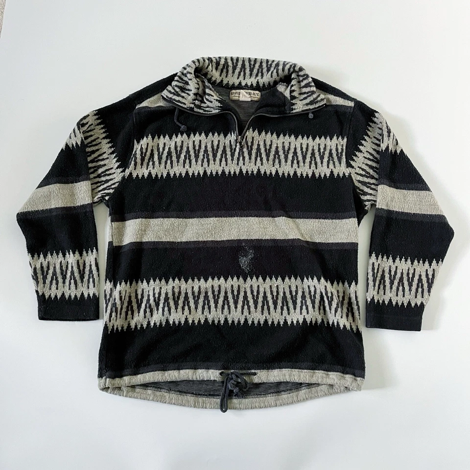 复古 90 年代 Unionbay 条纹阿兹特克纳瓦霍西南套衫毛衣黑色棕褐色 — 第 2/4 张图片