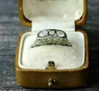 Art Deco Three-Stone Round Lab Created Diamond 14K White Gold FN Engagement Ring