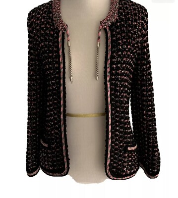 NWT Chanel Knit Black Pink Cardigan Jacket MP504 CC Silver Chain NWT Chanel Knit Black Pink Cardigan Jacket MP504 CC Silver Chain